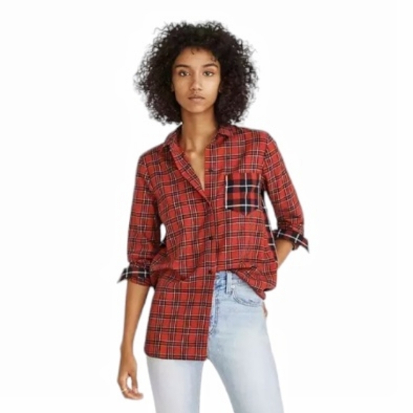 Madewell - Ex Boyfriend Mixed Plaid Patchwork Shirt - Picture 1 of 16